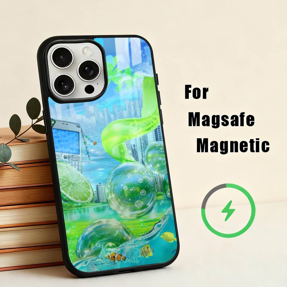 F-Frutiger Aero Aqua N-Nostalgia Чехол для телефона для iPhone17,16,15,14,13,12,11 Plus, Для чехла с магнитной беспроводной зарядкой