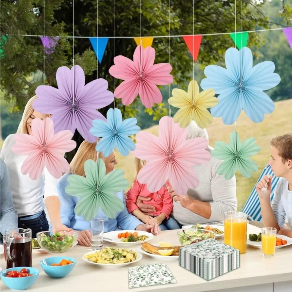 9Pcs/Set Floral Pom Poms Paper Fans DIY Wall Hanging Banner  Birthday Baby Wedding Party Decoration