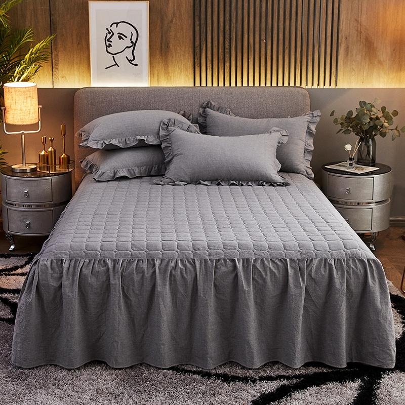 Белое утепленное стеганое постельное белье принцессы, юбка-кровать, наволочки с хлопковым зимним теплым покрывалом, наматрасник, 1/3 шт., простыня