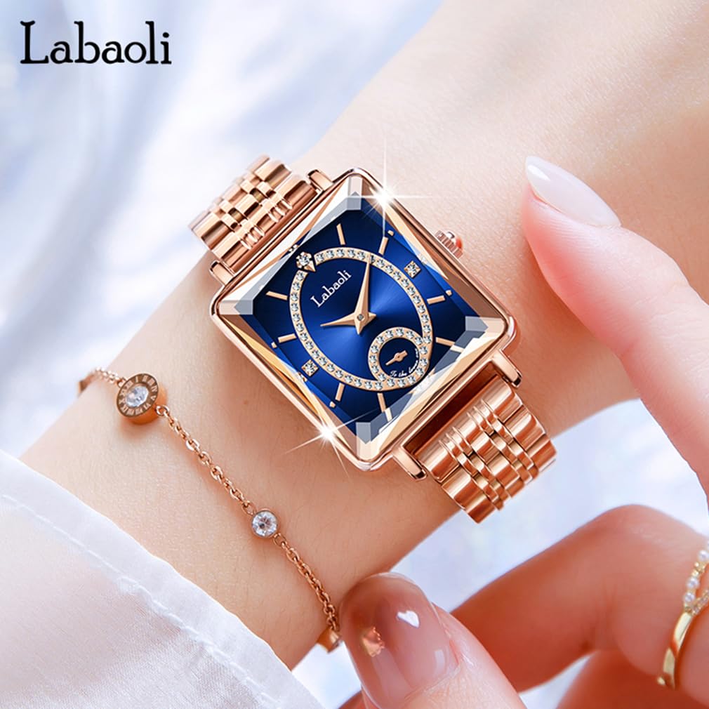 Золотые квадратные часы с бриллиантами, водонепроницаемые, простые, стильные, повседневные, деловые, брендовые, из нержавеющей стали, небольшие, роскошные, синие, подарочные, для женщин, женские