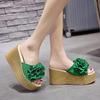 Женские Модные Повседневные Шлепанцы-Тапочки На Толстой Платформе С Высоким Каблуком С Крупным Цветком Для Женщин Пушистые Очень Широкие Тапочки Для Женщин