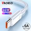 VAORLO Кабель типа C, 66 Вт, USB-кабель для быстрой зарядки, 6 А, супер зарядка для Huawei, USB-кабель для Samsung, кабель для передачи данных