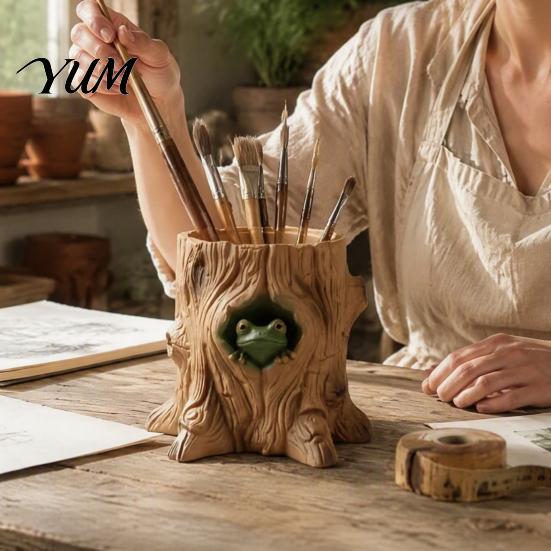 Gift for Gardening Enthusiasts Frog Tree Storage Tube, 3D Printed Realistic Stump Container, Biodegradable Pla Organizer Functional Pen Holder Office