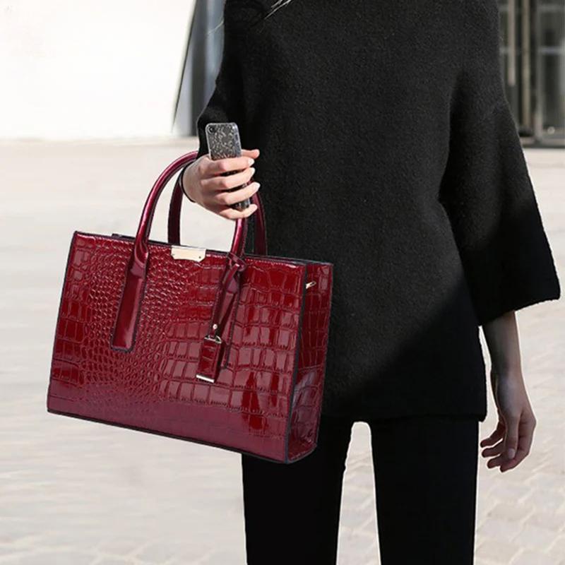 Сумка с ручкой под крокодиловую кожу, женская сумка из искусственной кожи, большая вместимость, сумка через плечо, брендовая сумка через плечо, зимняя новая сумочка