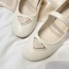 Sheepskin Version~ Height Increase 5cm Metal Triangular Mark Round Head Mary Jane Shoes Women's Small Fragrant Style Word with Shallow Mouth Single 