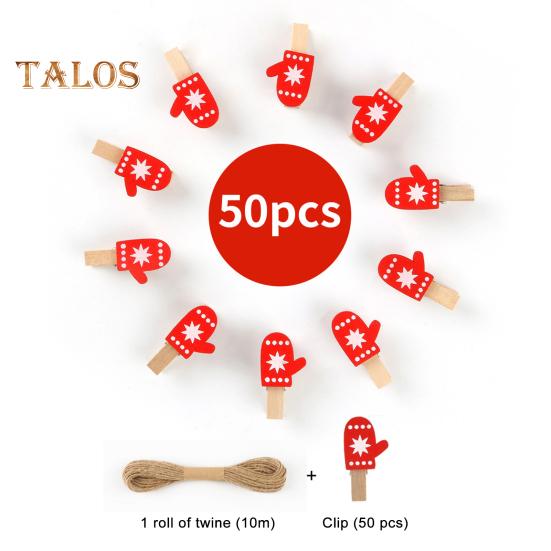 50 шт. деревянных зажимов, мини-прищепок, маленьких, изысканных, с рисунком снежинок, деревянных зажимов для подвешивания рождественских открыток, фотографий, поделок, красных, зеленых, крошечных зажимов с