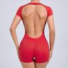 European & American Backless Peach Hip Tight Yoga One-Piece - Short Sleeve for Dance, Fitness & Sports