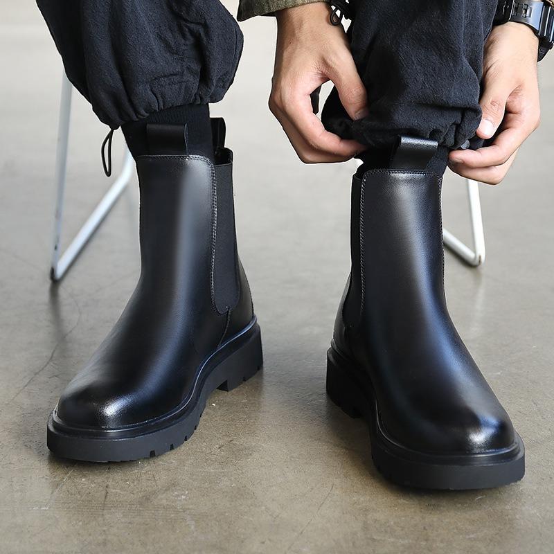 FashionBritish Soft Leather Slip-on Men's Chelsea Boots New Soft-soled Autumn Winter Designer Shoe Fashion Black Casual Ankle Boots Men