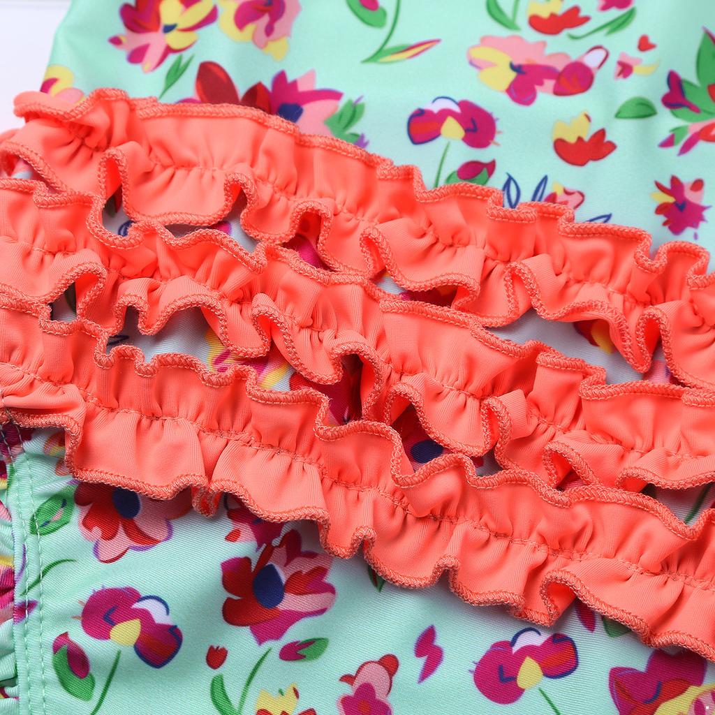 Купальник для маленьких девочек с длинными рукавами и цветочными оборками на молнии, купальный костюм, цельный купальник, пляжная одежда