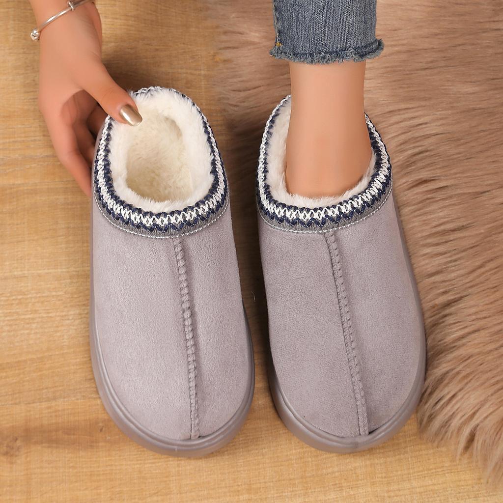 Furry Slippers Women Fall And Winter Indoor Home Warm Padded Monthly Shoes Thick Bottom Couple Cotton Slippers