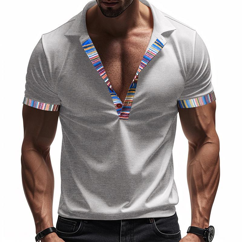 Mens Casual Loose Short Sleeve Printed Polo T Shirt