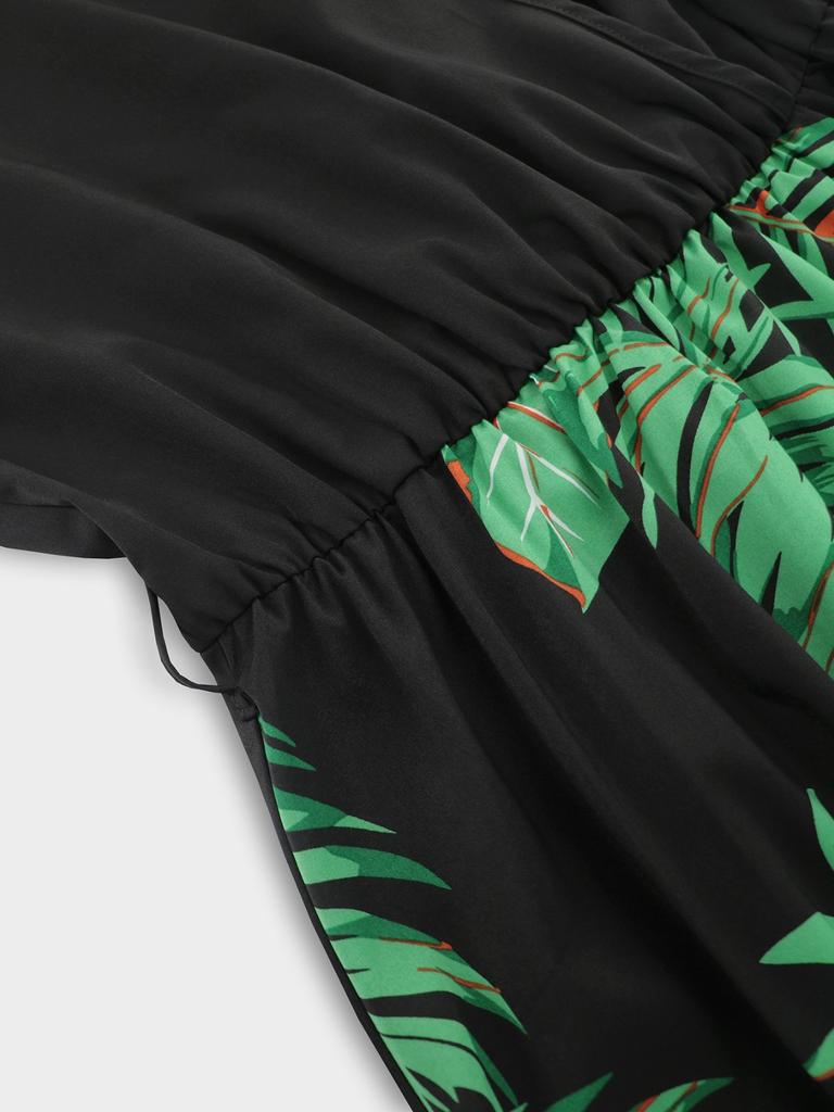 Женское платье с V-образным вырезом, длинными рукавами, принтом в стиле пэчворк, юбка средней длины А-силуэта