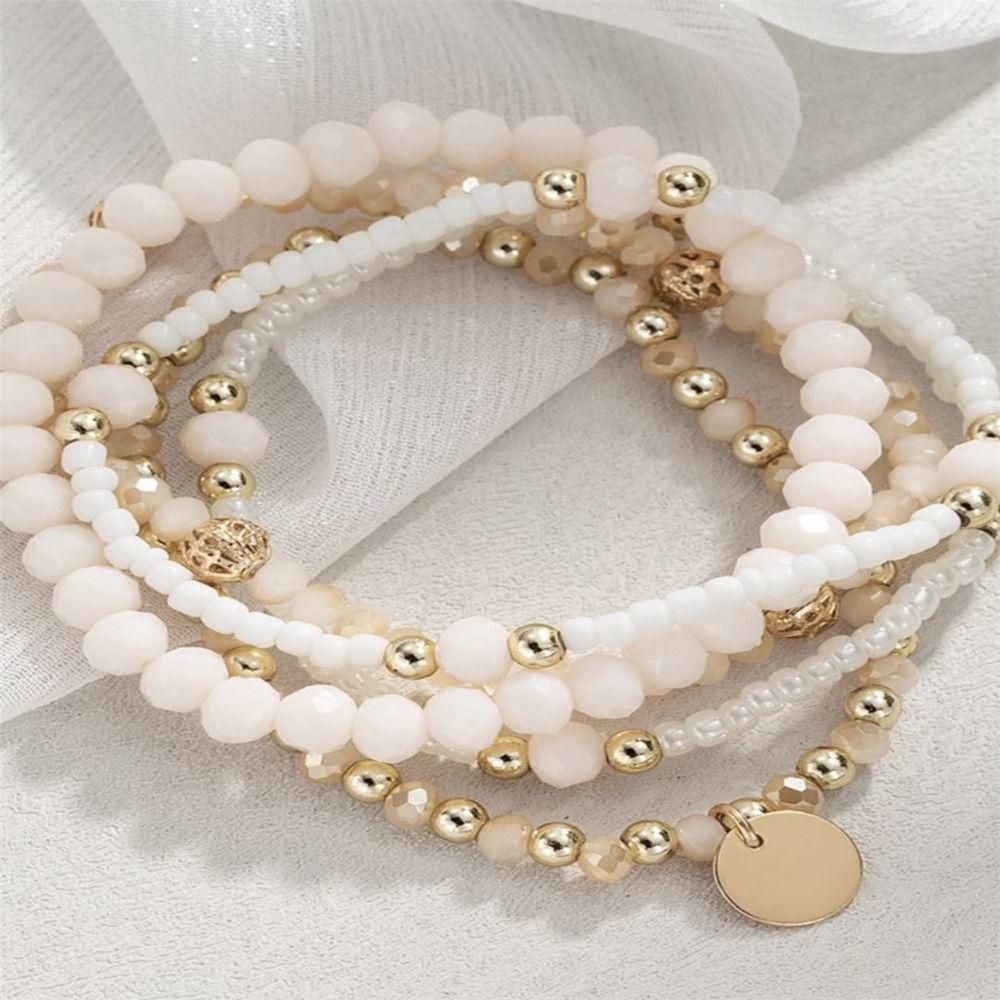 5Pcs Alloy Stretch Bracelets Resin Vacation Jewelry Gift Elegant Beaded Bracelet Set for Women