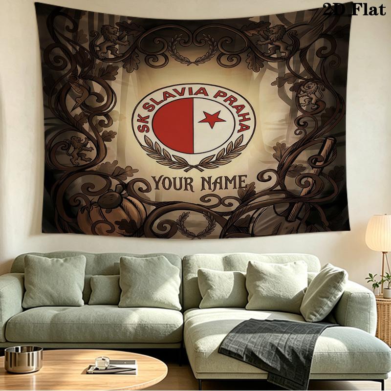 Custom Name SK Slavia Praha2 Printed Tapestry – Wall Hanging for Bedrooms, Dorms, and Home Decor