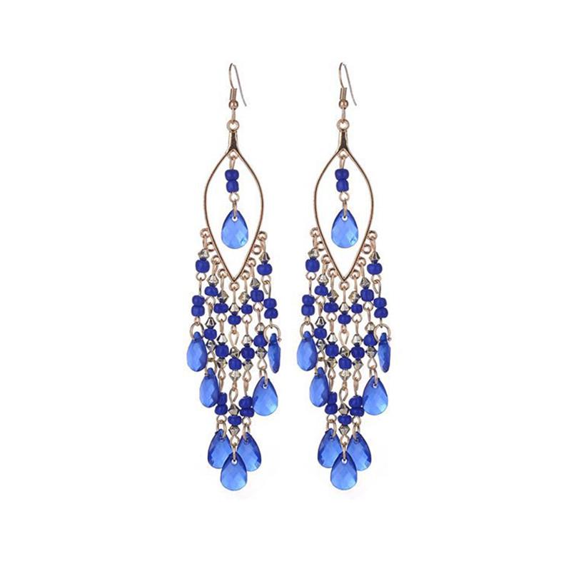 Длинные украшения Винтажные тибетские многоцветные кисточки Секция круглых бусин Женские серьги-подвески Прямо висячие серьги Ювелирные изделия