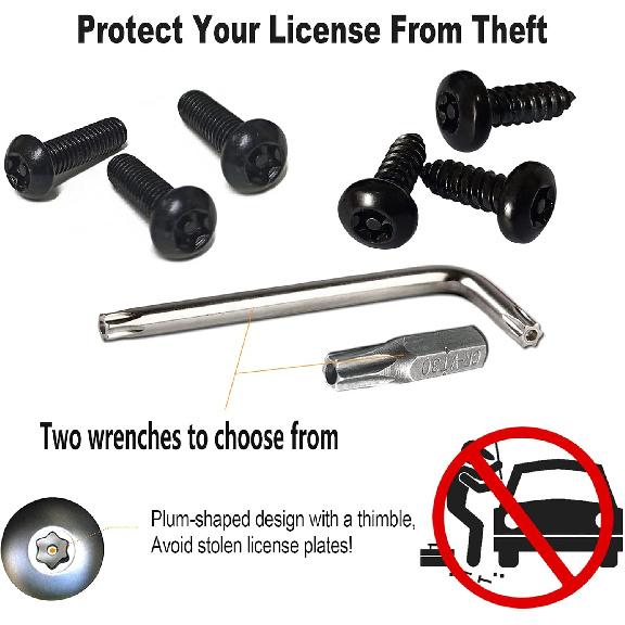 Aootf Черные противоугонные винты для номерного знака - Нержавеющая сталь, устойчивая к ржавчине, защитные болты-крепежи для переднего и заднего крепления номерного знака автомобиля - M6 (1/4") Блокировка