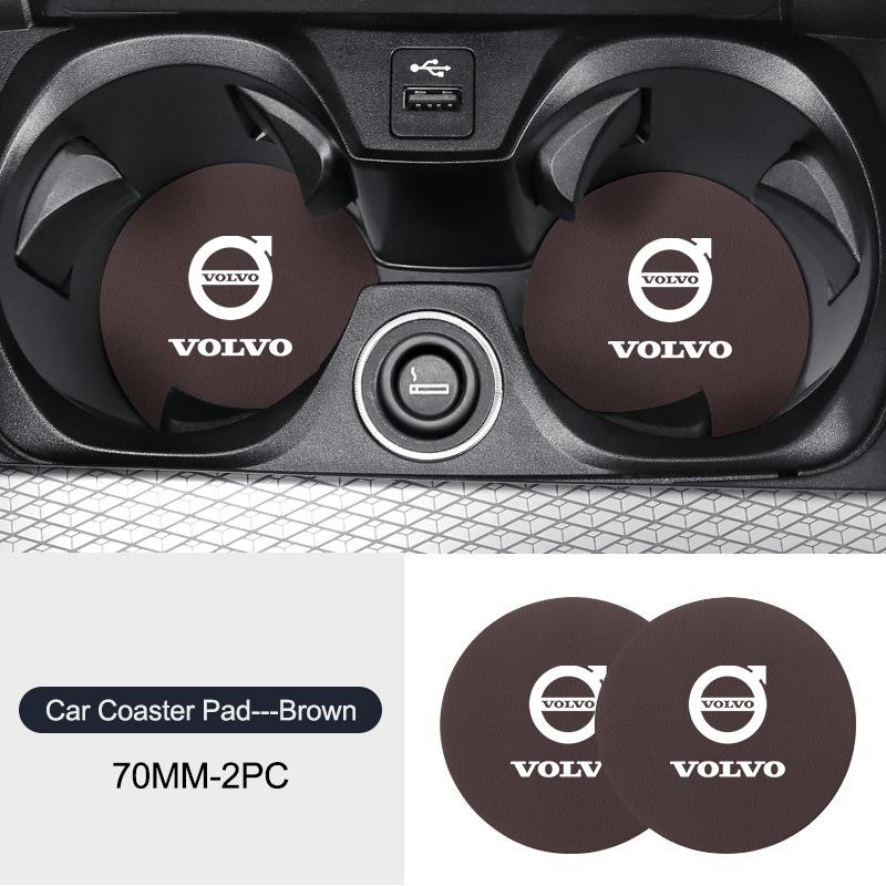 2pcs Car Leather Auto Water Cup Slot Non-Slip Mat Accessories For Volvo EX90 V60 V40 XC90 S60 XC60 V50 V70 S90 XC40 S80 V90 EX30
