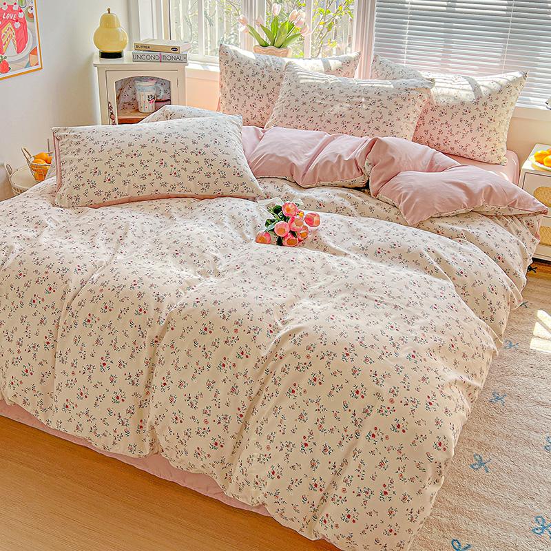 American Country Floral Printed Duvet Cover Set Soft Breathable Double Bedding for Spring Summer Quilt Cover Set with Flat Sheet