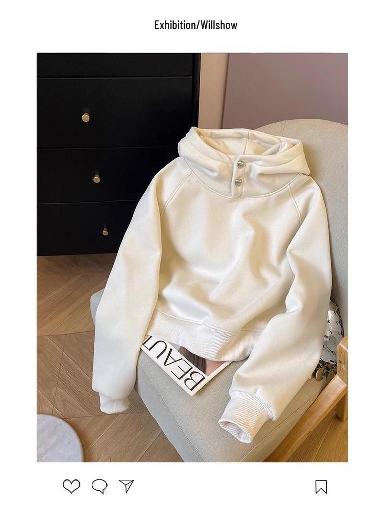 Женская модная толстовка с капюшоном на пуговицах и флисовой подкладке - Зимний повседневный универсальный топ 2024