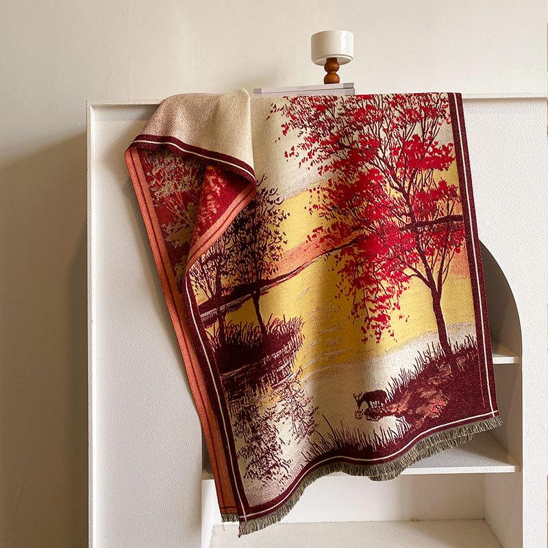 Французский зимний замок, картина маслом, серия, женский длинный шарф, подарочная шаль, литературное модное украшение, теплый шарф