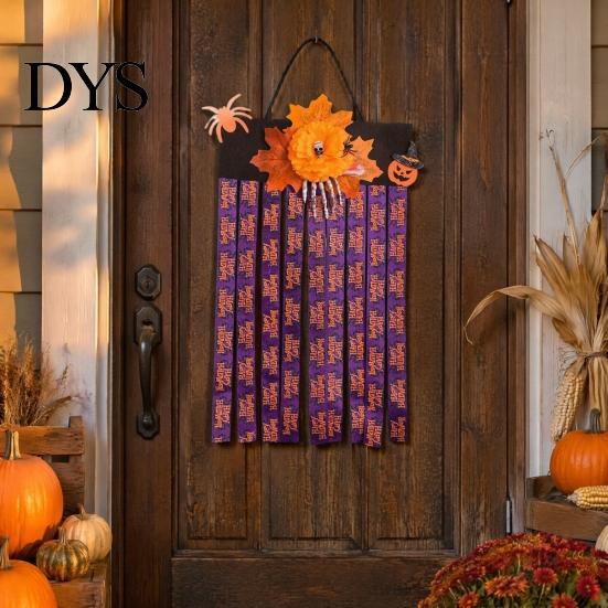Non-woven Fabric Holiday Wall Decoration Halloween Rag Flag Banner, Pumpkin Maple Leaf Flower Ribbon Hanging Tassel for Home Entrance Decor, Farmhouse