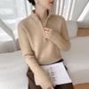 Women's 100% Wool Cable Knit Sweater: Autumn/Winter Seven-Stitch Thickened Half-High Collar with Half-Zip & Long Sleeves