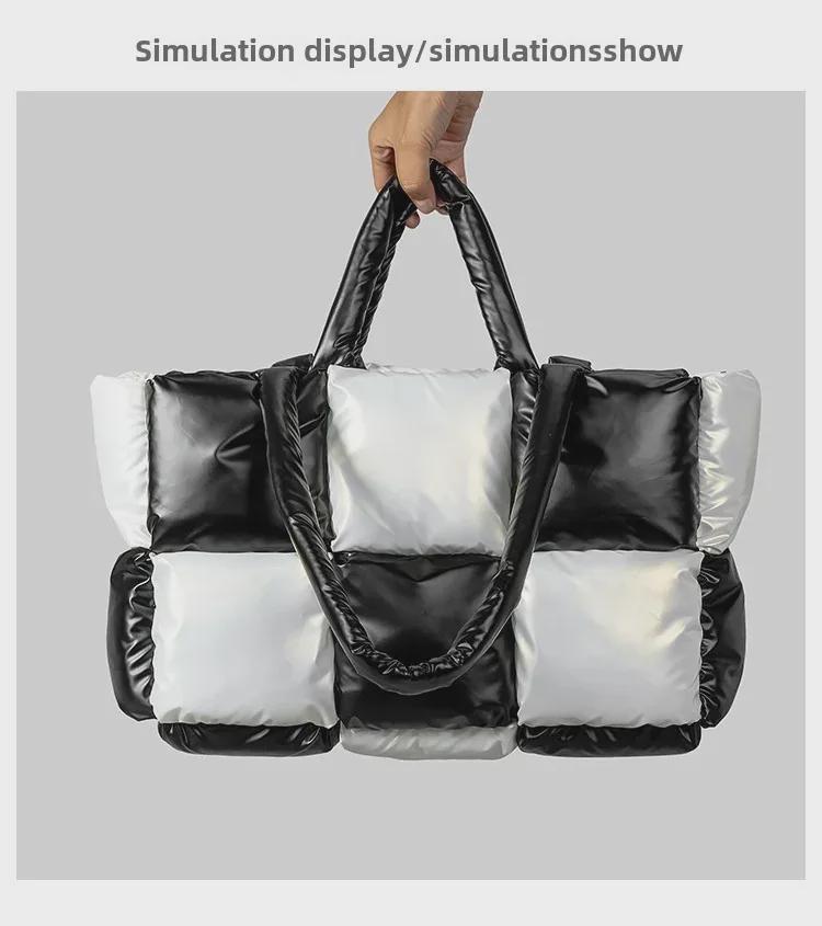 Женская легкая черно-белая клетчатая сумка-тоут – мягкая, пуховая сумка через плечо