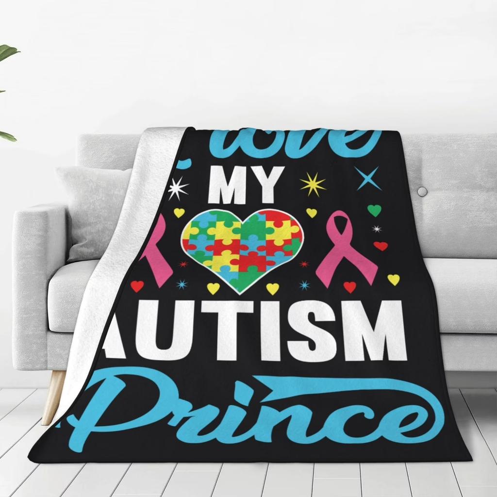 Autism Heart Print Fleece Throw Blanket Soft Anti-Pill Flannel for Sofa Couch
