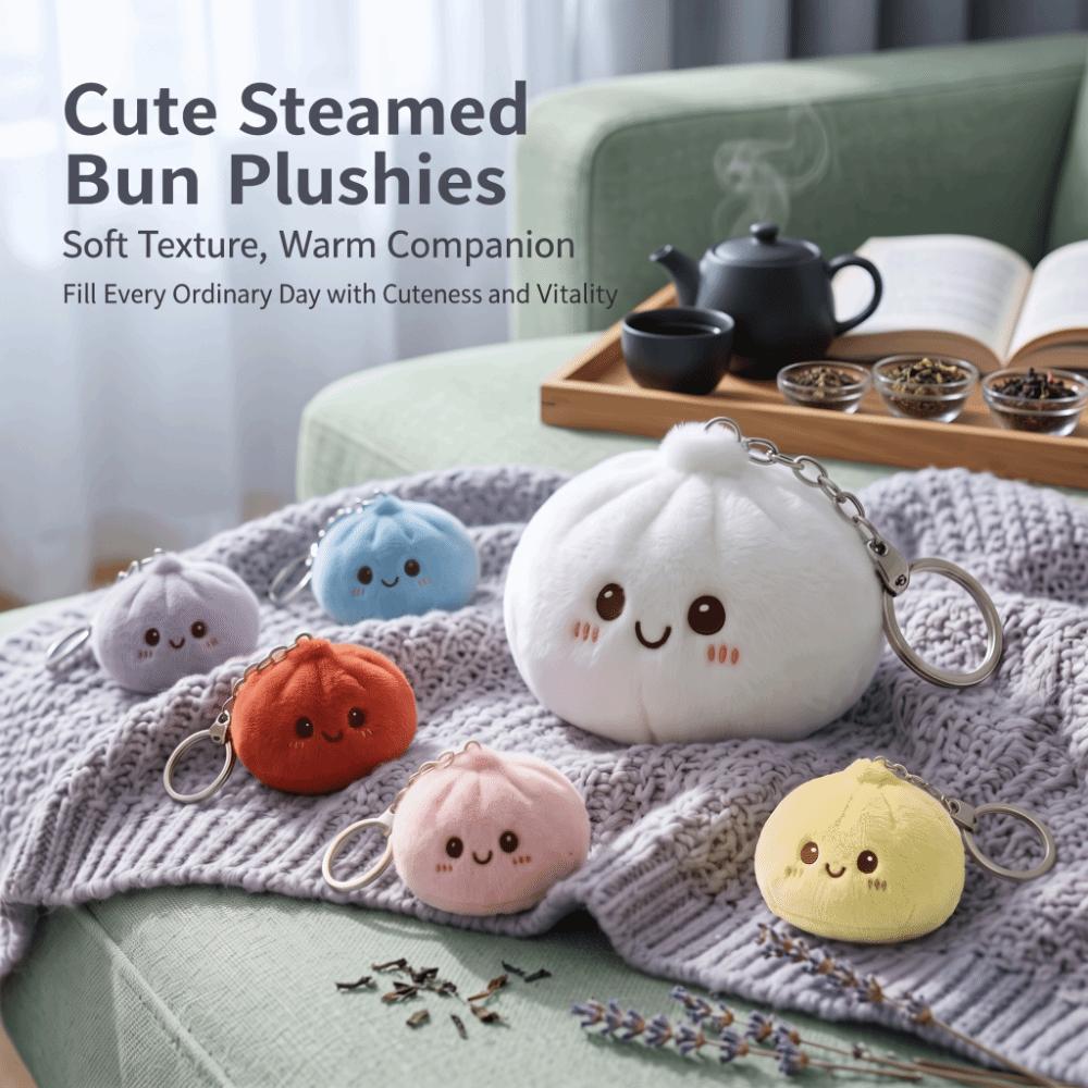 Soft Fluffy Plush Squishy Keychain Plush Steamed Buns Keyring Relaxing Gift
