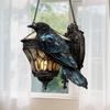Raven On Lantern Acrylic Suncatcher Faux Stained Glass Window Wall Hanging Ornament Gothic Crow On Lamp Halloween Decor for Dark Academia Home Decor
