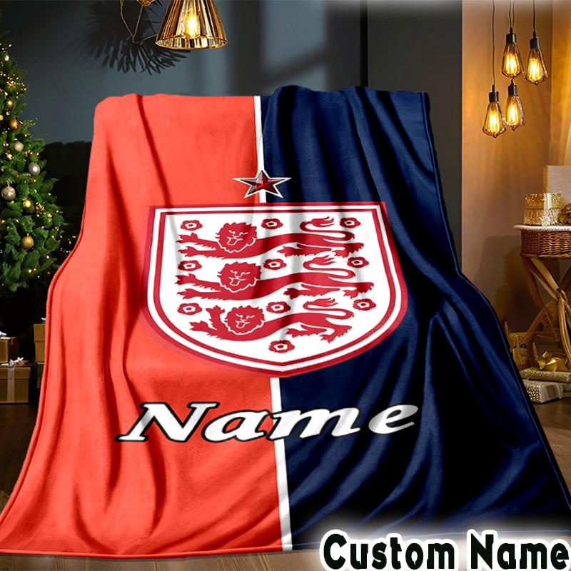 Custom Name England Football Crest Throws Blanket Flannel Blankets for Couch Bed Gifts for Men Women Picnic blanket Christmas fan gifts