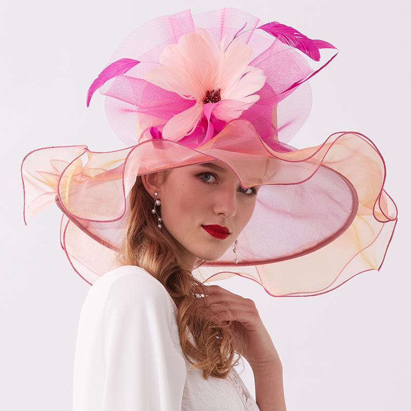 European and American new business gifts big eaves hat spring and summer women's embroidery Eugen yarn hat manufacturer adult hat