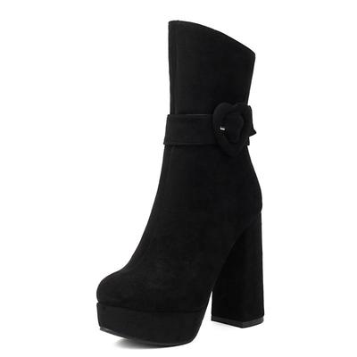 Женские ботильоны из флока и замши с круглым носком, на блочном высоком каблуке, на платформе, на каблуке-рюмочке, с пряжкой, больших размеров 43 44 Bota