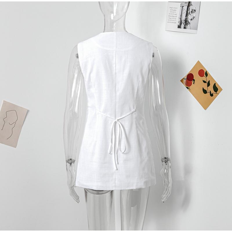 Женский черный жилет однобортный с круглым вырезом без рукавов тонкий тонкий пиджак на шнуровке топы блейзер жилет женский офисный длинный жилет