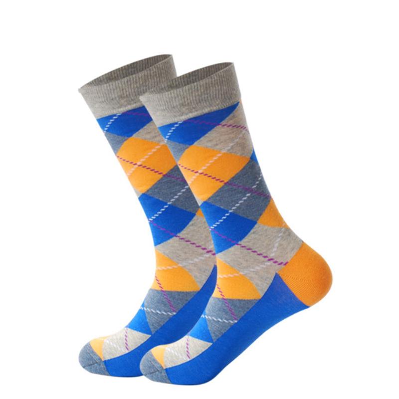 Men's Fashion Socks Cotton Wedding Socks Paragraph Diamond Pattern Geometric Business In Tube Socks