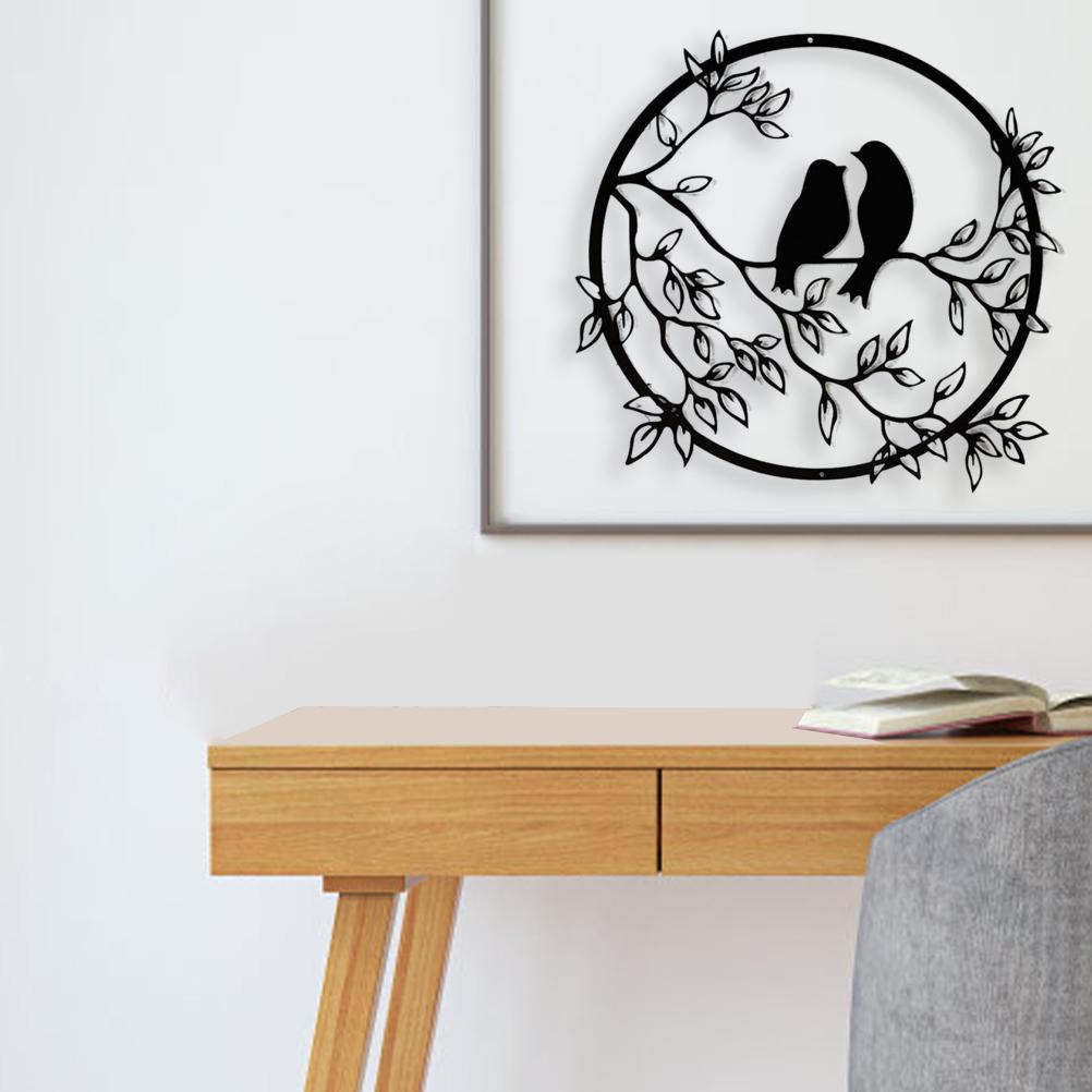Metal Wall Art Bird On Branch Round Wall Art Bird Sign Wall Silhouette Bird Iron Artwork Hanging