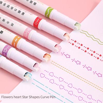 6 шт./компл. Kawaii цветы в форме линий маркер ручки роликовый наконечник кривая лайнер маркер для письма журналов рисунок канцелярские принадлежности