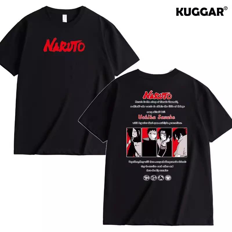 Black Japanese Anime Fashion Childrens Tshirt Naruto Doublesided Printed Parentchild Outfit Pure Cotton Casual Tshirt