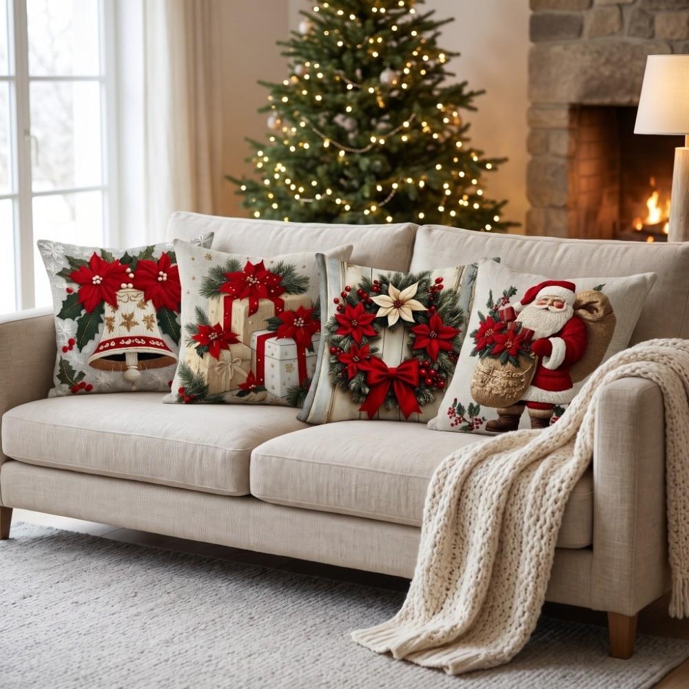 Wreath Throw Cushion Case Soft Santa Pillow Cover Xmas Christmas Pillow Covers Bedroom