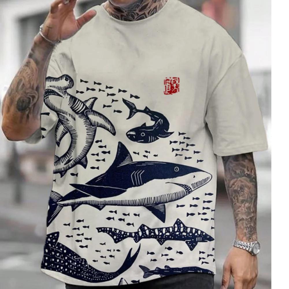 2024 Men’s T-Shirt Japanese Style Ukiyoe Graphic Tee Casual Short Sleeve Tops Clothing Oversized Apparel Streetwear Male T-Shirt