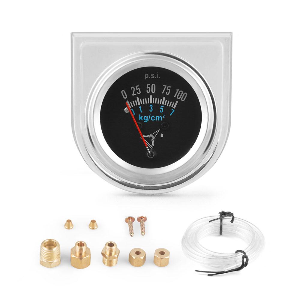 2" 52mm Mechanical Oil Press Gauge 0-100PSI/1-7kg/cm² Oil Pressure Press Car Meter Chrome Black
