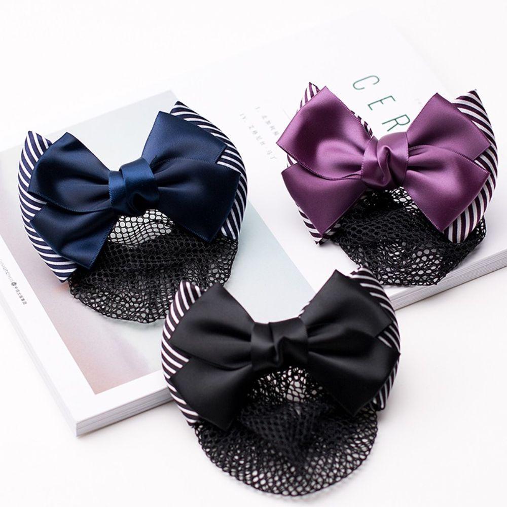 Lady Nurse Bowknot Ribbon Stripe Women Barrette Net Bun Crochet Net Bun Hair Cover Net Bun Snood
