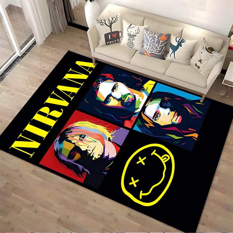 Nirvana band portrait colorful design Non-slip rug suitable for living room and bedroom sofas