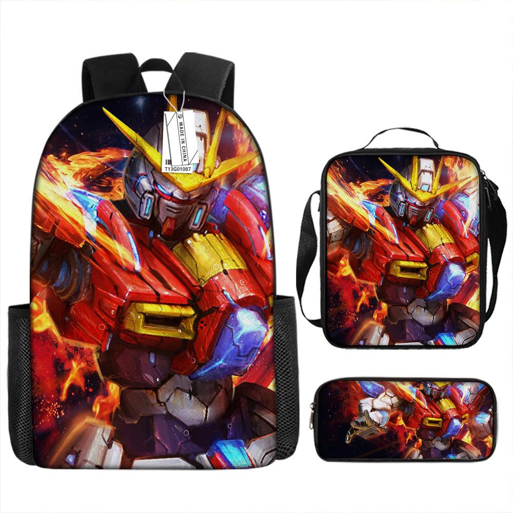 Школьный рюкзак Gundam Mecha для мальчиков и учеников начальной школы, сверхлегкий рюкзак с защитой от ударов, детский рюкзак в стиле анимации, набор из трех предметов.