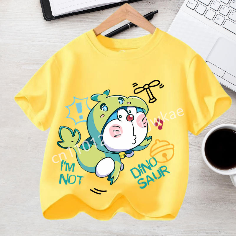 Doraemon Short Sleeves Children Cartoon Anime Tshirt Kawaii Cotton Tops Boy Girl Summer Fashion Tees Kid Clothes Birthday Gift