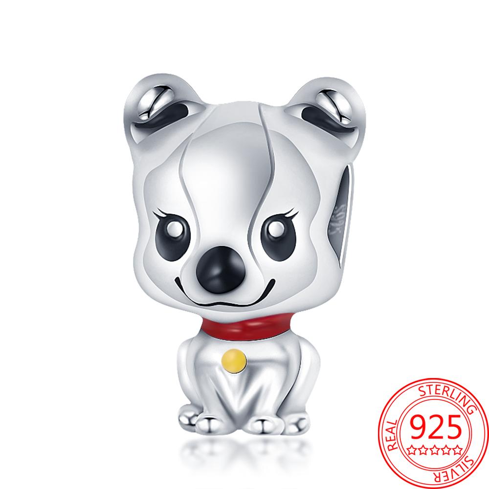 Classic 925 Sterling Silver Red Circle Enamel Puppy Bead Charm Fit Original 3mm Bracelet Bangle Wedding Party DIY Jewelry