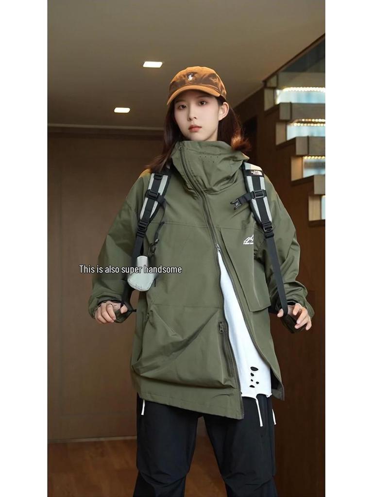 Винтажный американский ветрозащитный анорак унисекс: С капюшоном, Непромокаемый, Косая молния для осени/зимы