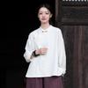 Spring Cotton Linen Women's Retro Handmade Wrapped Button Zen Tea Shirt