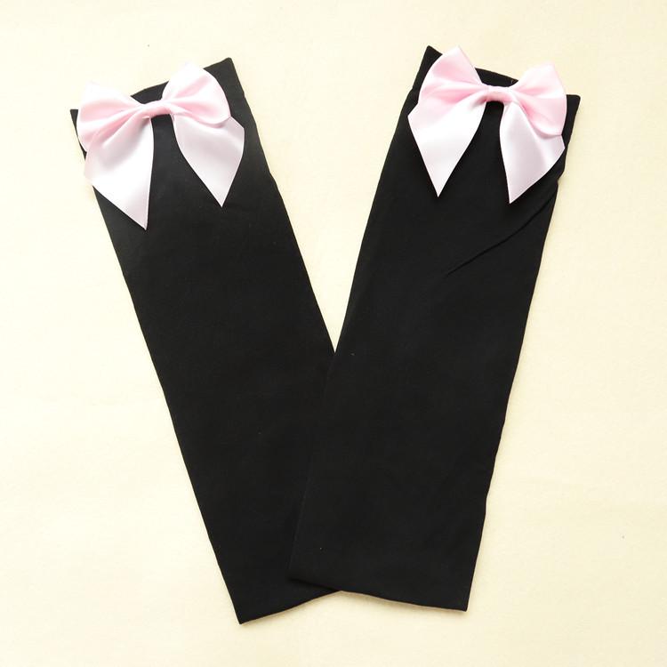 Women's Lace Trim Erotic Silk Thigh-High Stockings with Bow