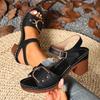 Fashion Fashion Metal Decor Chunky Heel Sandals for Women Summer Lightweight Beach Sandles Woman Plus Size Buckle Strap Casual Sandalias